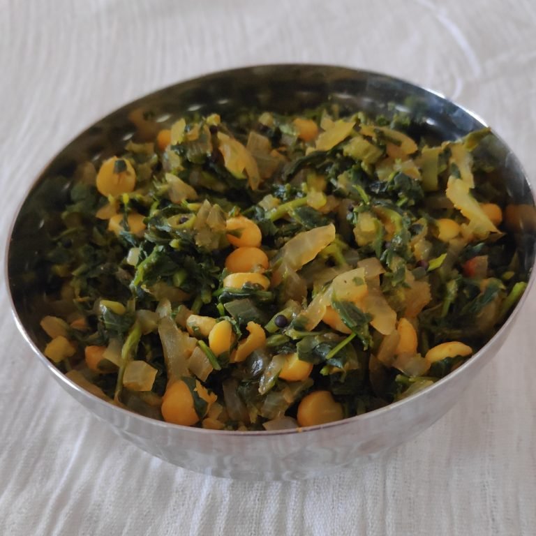 Methi Leaf Bhaji with Channa Dal and Onion - Indian Vegan Cookbook